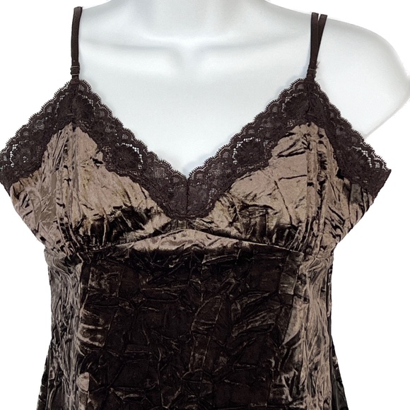 Smart Set Crushed Velvet Lace Cami Top Fairy Grunge Romantic Shiny Brown Size M - Picture 1 of 5
